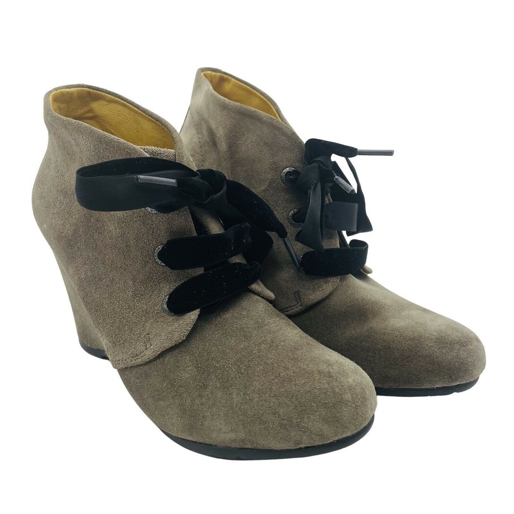 Bussola Boots Womens 7.5 Enna Wedge Ankle Lace Up Suede Leather Witchy‎ Shoes
